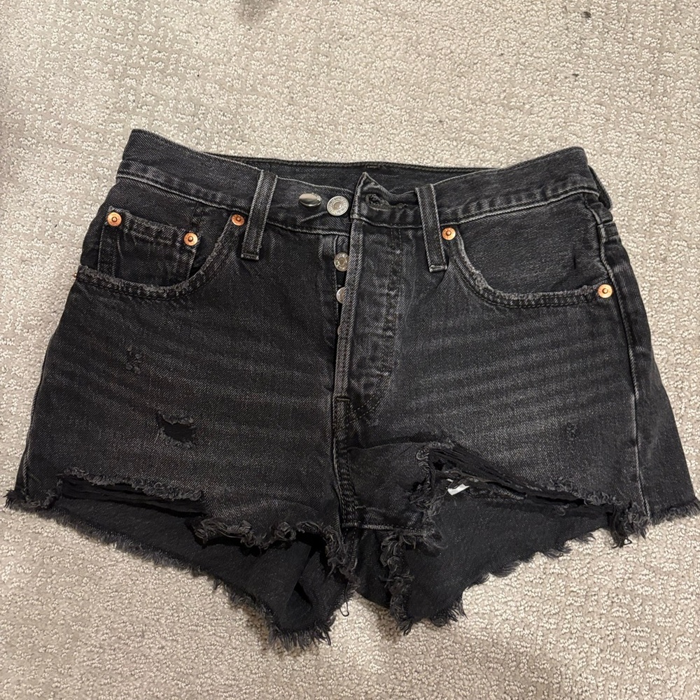Levi's 501 Black Distressed Denim Shorts